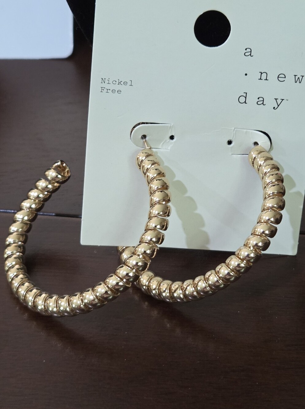 a.new.day Rose Gold Tone Nickel Free Textured 2" Hoop Earrings NEW
